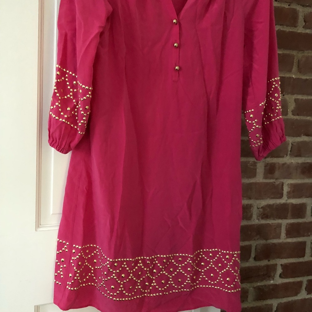Lilly Pulitzer pink dress w/ gold embellishments!